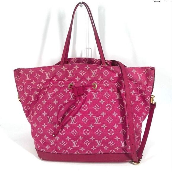 New Louis Vuitton pink denim Noefull MM purse bag leather strap shopper monogram - Picture 4 of 10